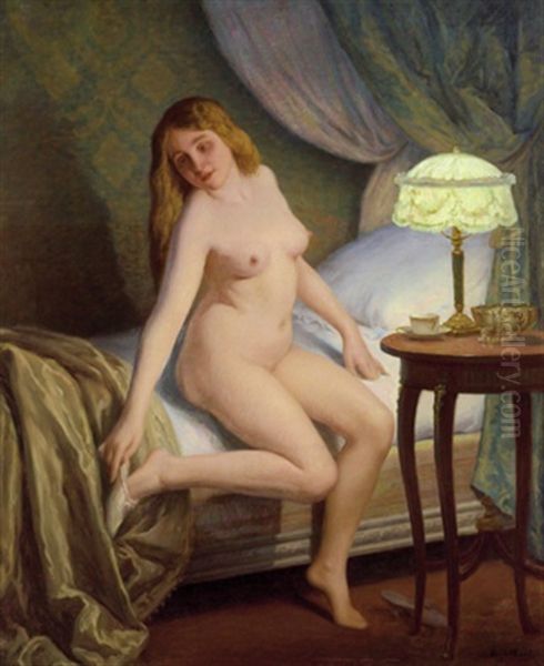 Frauenakt Im Lampenlicht Oil Painting by Jules Scalbert