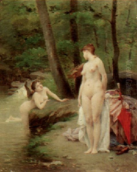 Nude Bathers Oil Painting by Jules Scalbert