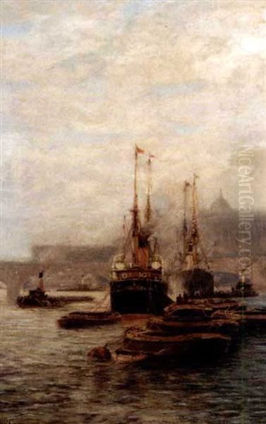 On The Thames, London Oil Painting by Frederick William Scarborough