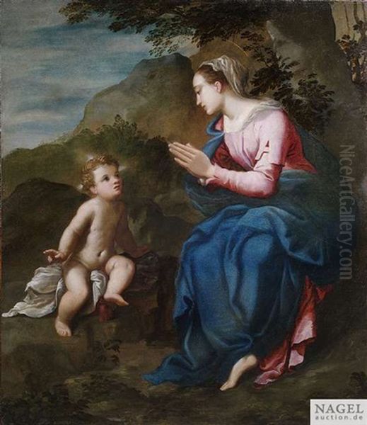 Die Madonna Mit Dem Christusknaben In Felsiger Landschaft Oil Painting by  Scarsellino