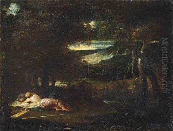 A Wooded Landscape With Diana Sleeping Oil Painting by  Scarsellino