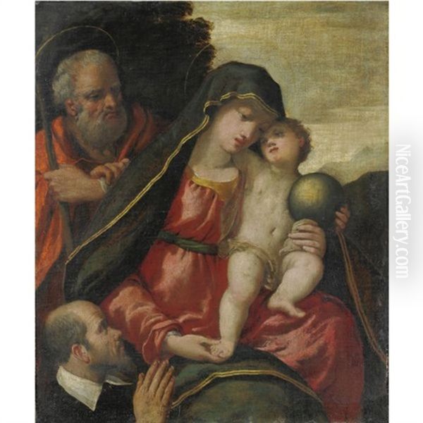 Sacra Famiglia Con Donatore Oil Painting by  Scarsellino