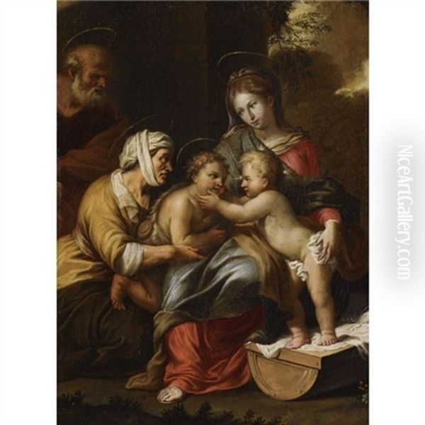 La Piccola Sacra Famiglia Oil Painting by  Scarsellino