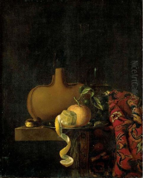 A Still Life With An Orange And A Lemon On A Pewter Plate Oil Painting by Nicolaes Bourgeois