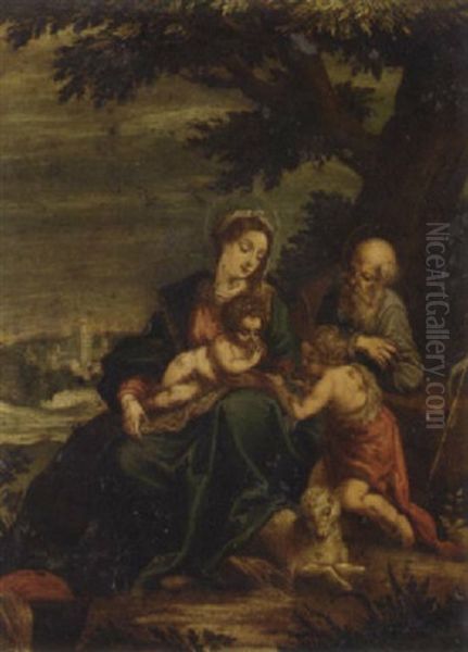 The Holy Family With The Infant Saint John The Baptist Oil Painting by  Scarsellino