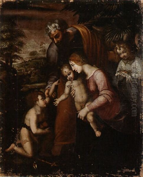 Sacra Famiglia Con San Giovannino E Angelo Oil Painting by  Scarsellino