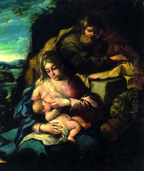 The Rest On The Flight Into Egypt Oil Painting by  Scarsellino