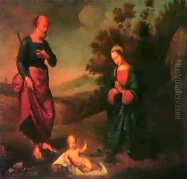 The Madonna And St. Joseph Adoring The Christ Child Oil Painting by  Scarsellino