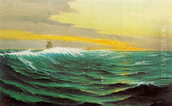 Sunset Over The Waves Oil Painting by Spyridon Scarvelli