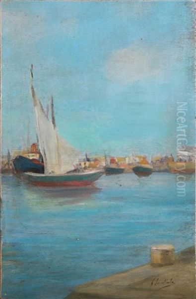 Harbour And Boats Oil Painting by Ferruccio Scattola