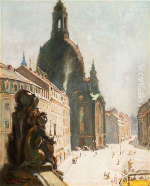 Die Frauenkirche In Dresden Oil Painting by Alexander Theodor Schaaff