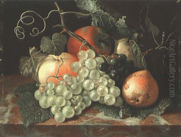 Fruchtestilleben Mit Trauben, Apfeln Und Birnen Auf Einer Marmorplatte Oil Painting by Cornelis Johannes Schaalje