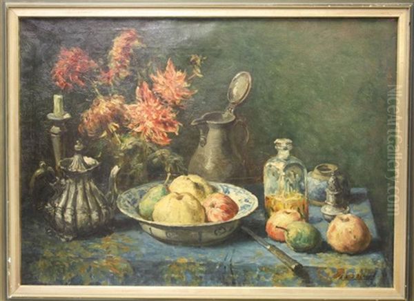 Stilleven Met Fruit In Chinese Kom En Schenkkannen Oil Painting by Egbert Rubertus Deck Schaap