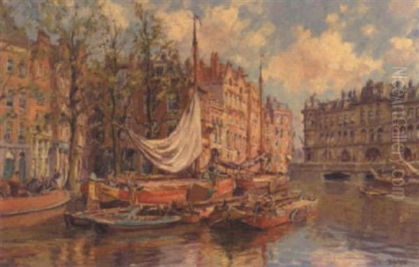 Amsterdam Harbour Oil Painting by Hendrik Schaap