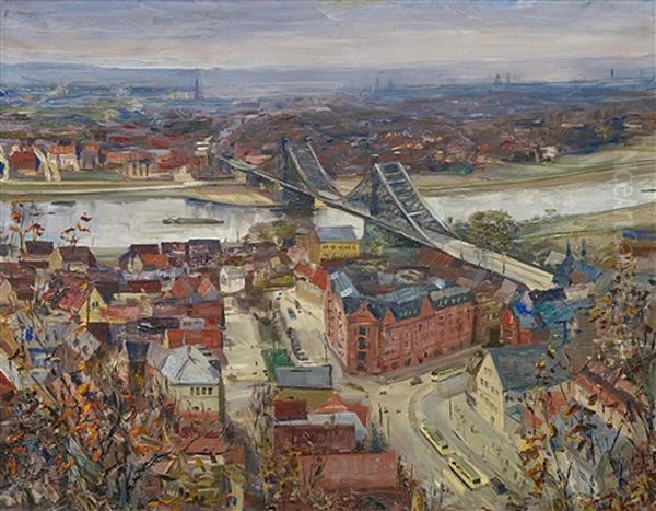 Dresden. Blick Vom Weisen Hirsch Uber Die Elbe Mit Dem Blauen Wunder Oil Painting by Helmut Schaarschmidt