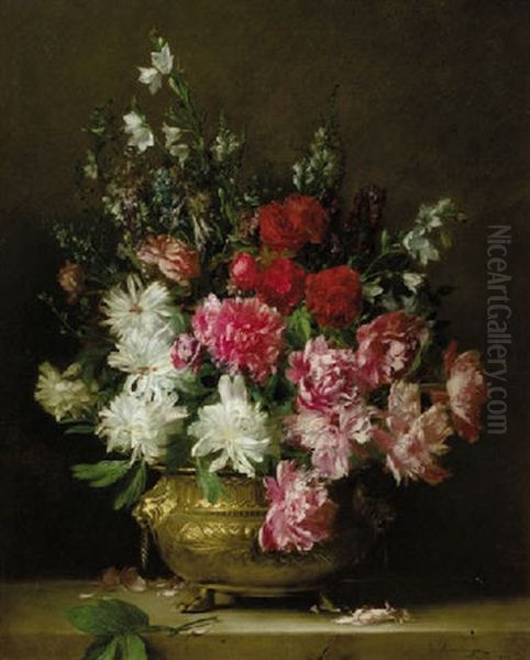 A Bouquet With Peonies, Bell-flowers, Aconites And Delphinium Oil Painting by Gabriel Schachinger