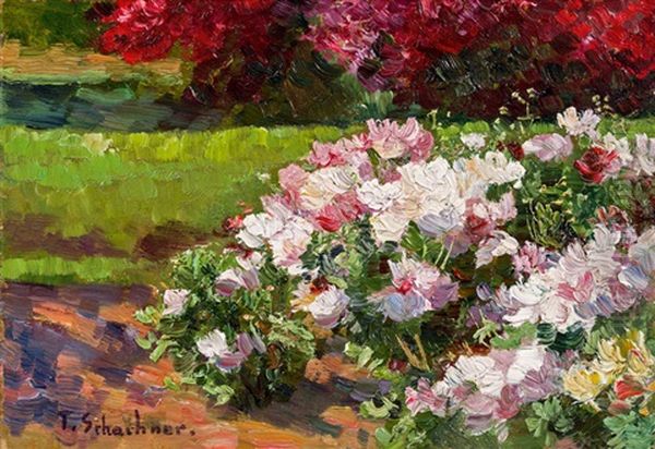 Bluhende Blumen Im Garten Oil Painting by Therese Schachner