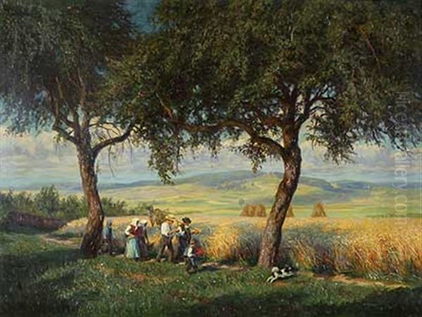 Auf Dem Weg Zur Kornernte Oil Painting by Wilhelm M. Schacht