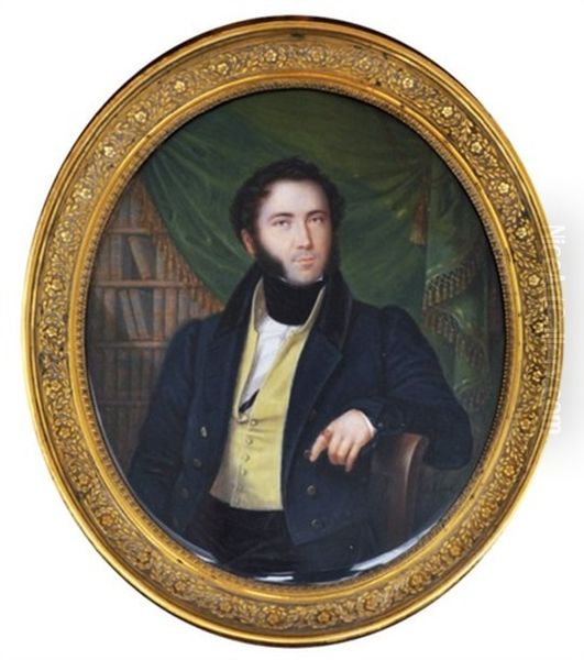 Portrait D'homme Assis A Sa Bibliotheque Oil Painting by Heinrich Franz Schack