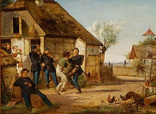 Merry Soldiers. Incident During The Second Schleswig War Oil Painting by Sophus Schack