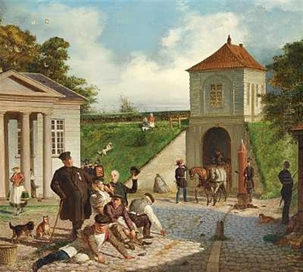 Kobenhavnsk Genrescene (kastellet?) Oil Painting by Sophus Schack