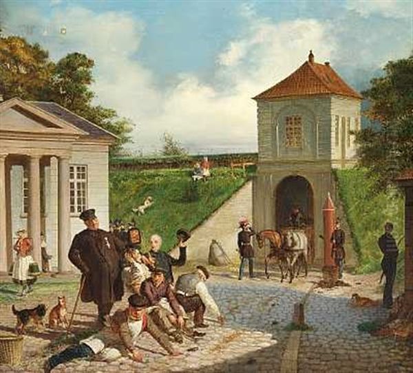 Kobenhavnsk Genrescene (kastellet?) Oil Painting by Sophus Schack