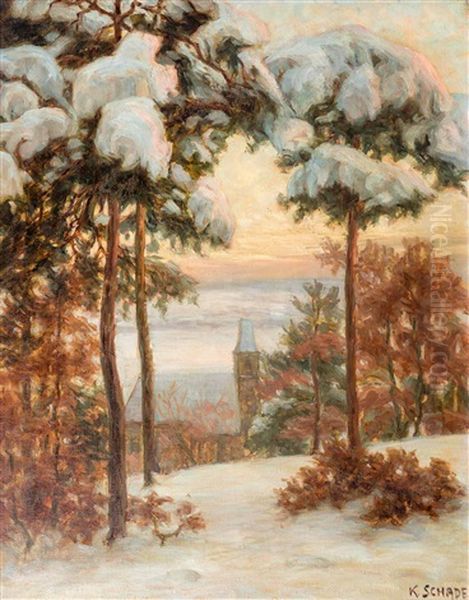 Verschneite Landschaft Mit Kirche Oil Painting by Karl Martin Schade