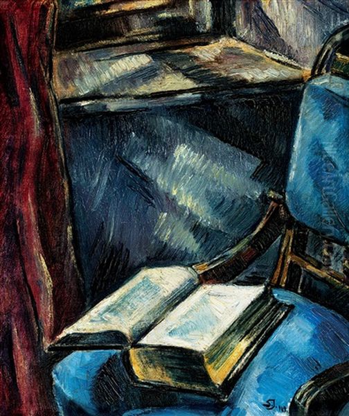 Open Book Oil Painting by Janos Schadl