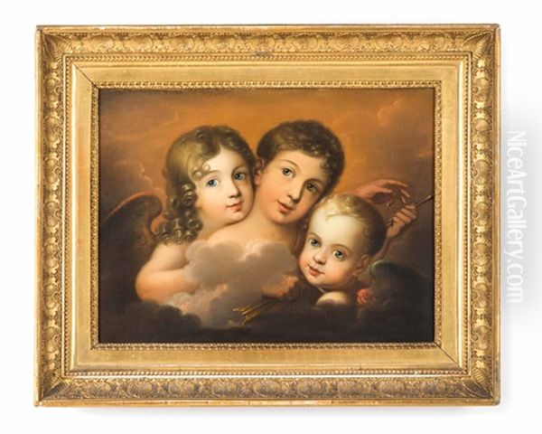 Drei Geschwister Als Amoretten Auf Wolken Oil Painting by Friedrich Wilhelm von Schadow