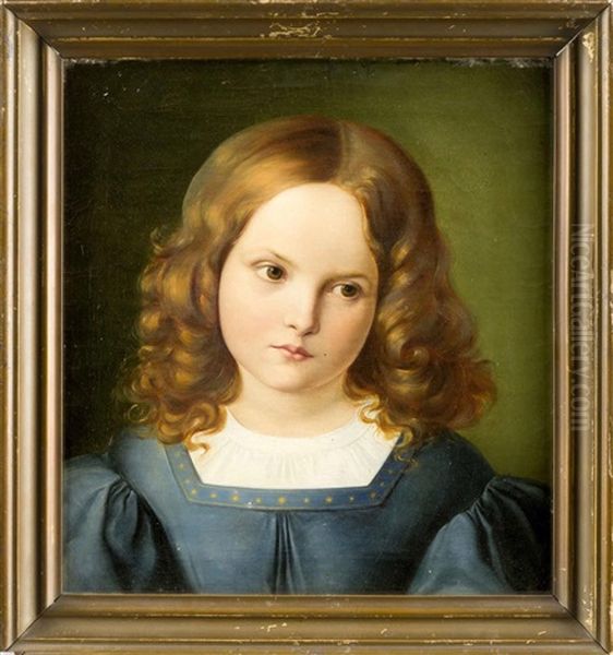 Brustbildnis Eines Jungen Madchens Im Blauen Kleid Mit Sternverziertem Saum, Den Kopf Sinnend Geneigt Oil Painting by Friedrich Wilhelm von Schadow