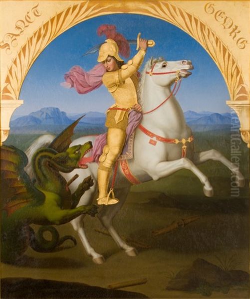 Der Heilige Georg Zu Pferde Im Kampf Mit Dem Drachen Oil Painting by Friedrich Wilhelm von Schadow