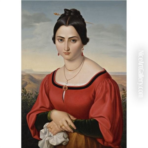 Bildnis Einer Schonen Romerin (an Italian Beauty) Oil Painting by Friedrich Wilhelm von Schadow