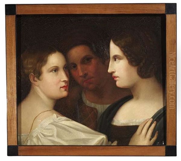 Portrait Eines Herrn Mit Zwei Damen Als Ein Freundschaftsbild Der Romantik Oil Painting by Friedrich Wilhelm von Schadow