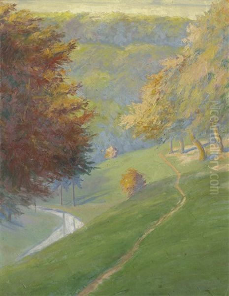 Herbstlandschaft In Graz Oil Painting by Paul Schad-Rossa