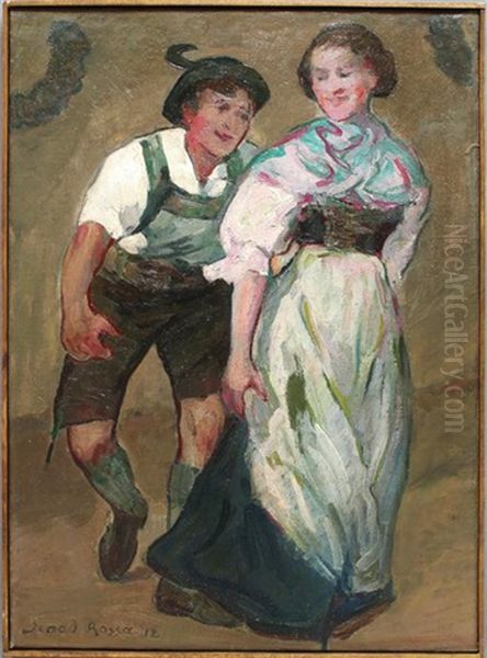 Tanzendes Madchen Und Junge In Tracht Oil Painting by Paul Schad-Rossa