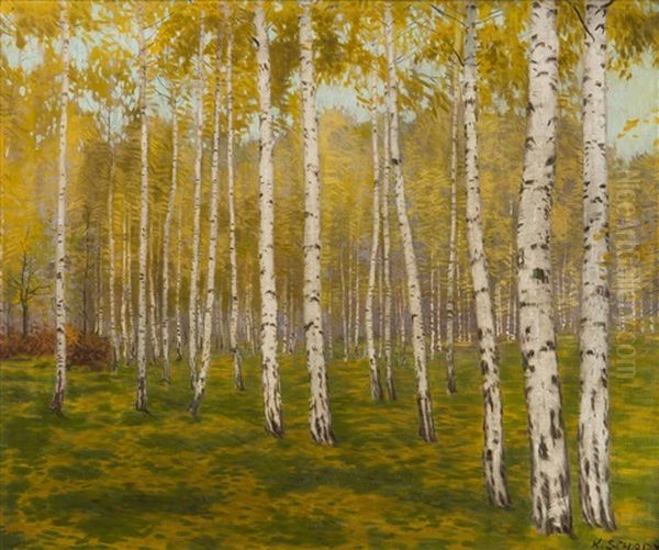 Birch Grove Oil Painting by Karl Schadt