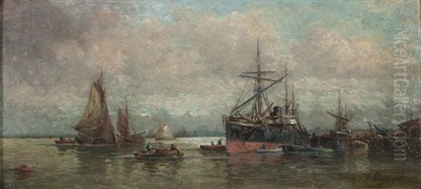 Bateaux Au Port Oil Painting by Hendrik Frans (Henri) Schaefels