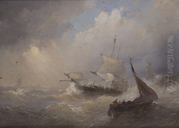 Marine Anime De Voiliers Par Temps Orageux Oil Painting by Hendrik Frans (Henri) Schaefels