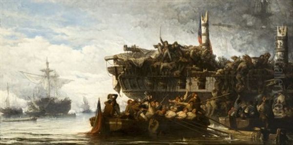 Scene De La Bataille De Trafalgar Oil Painting by Hendrik Frans (Henri) Schaefels