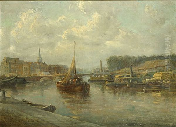 Chaloupe Sur La Riviere Oil Painting by Hendrik Frans (Henri) Schaefels