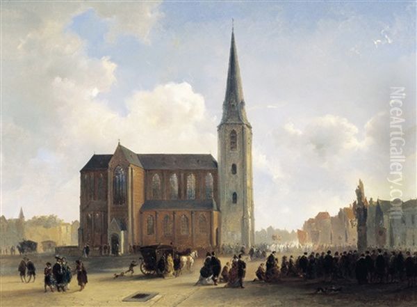 17de Eeuws Stadsgezicht Met Processie Oil Painting by Hendrik Frans (Henri) Schaefels