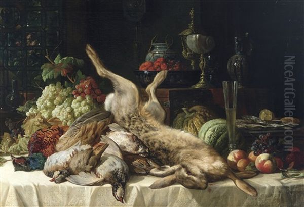 Ornate Still Life (1873) Oil Painting by Lucas Victor Schaefels