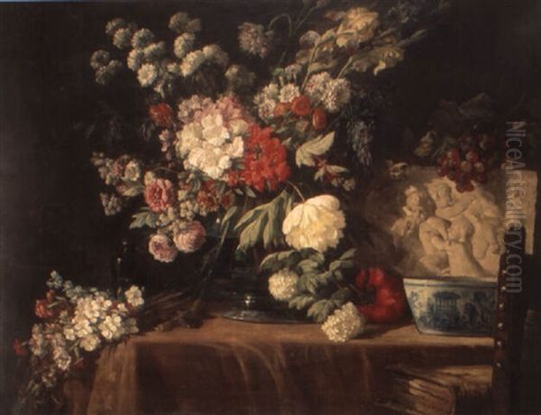 A Still Life With Flowers On A Table Oil Painting by Lucas Victor Schaefels