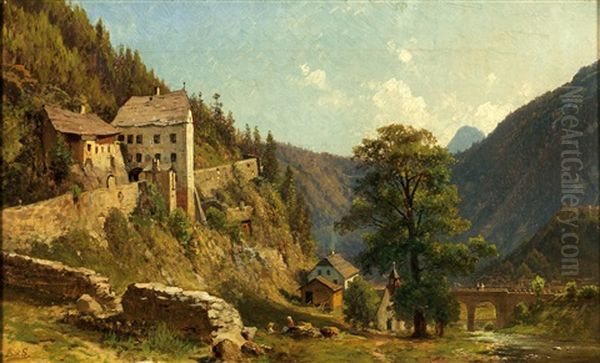 The Old Road From Nassereith To Reutte With Decorative Figures Oil Painting by August Schaefer von Wienwald