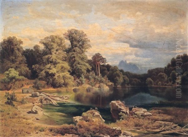 Ein Bergsee Oil Painting by August Schaefer von Wienwald