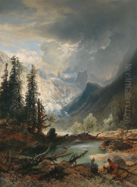 Bei Gumpen In Der Gosau Oil Painting by August Schaefer von Wienwald