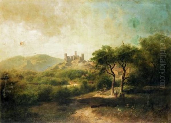 Landscape With A Castle In The Distance Oil Painting by August Schaefer von Wienwald