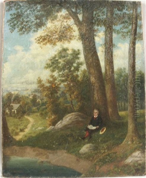 Boy Reading Beside Tree Oil Painting by John Simon Schaeffer