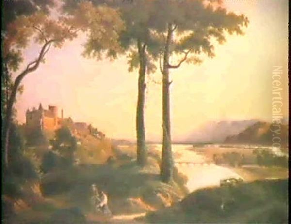 Breites Flusstal Mit Schloss Und Schneebergen Oil Painting by Francisque Jean Schaeffer-Berger