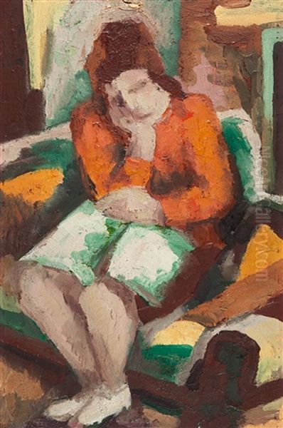 Reading Girl Oil Painting by Fritz Schaefler